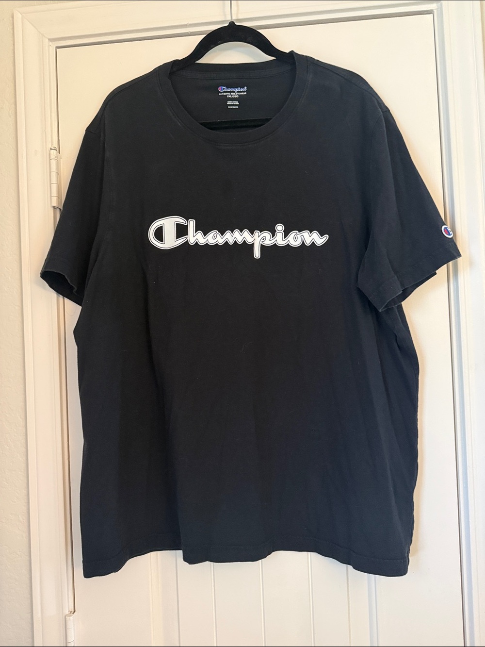 Champion Black Tee with White Script Logo